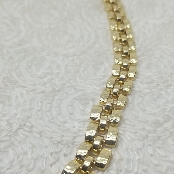 Gold Tone Necklace Rectangle Three Rows Link Necklace - Picture 5 of 9
